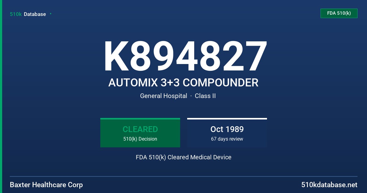 K894827 AUTOMIX 3+3 COMPOUNDER FDA 510(k) Cleared Medical Device