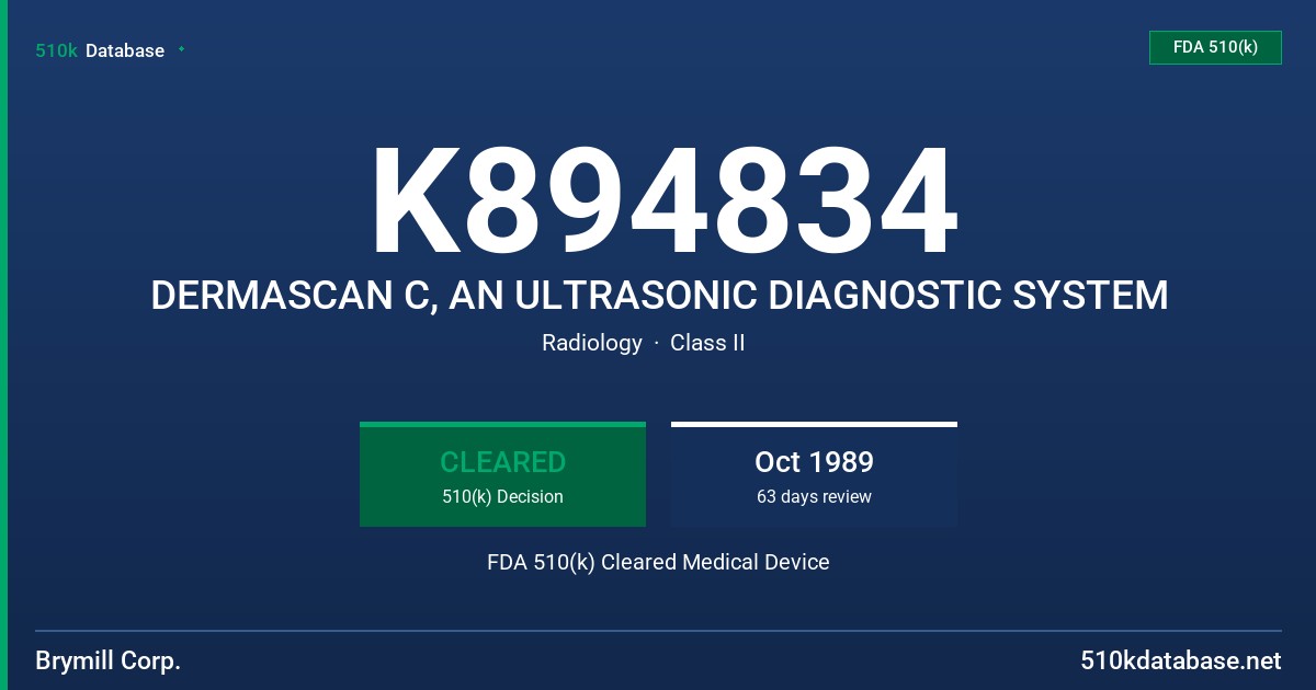 K894834 DERMASCAN C, AN ULTRASONIC DIAGNOSTIC SYSTEM FDA 510(k) Cleared Medical Device