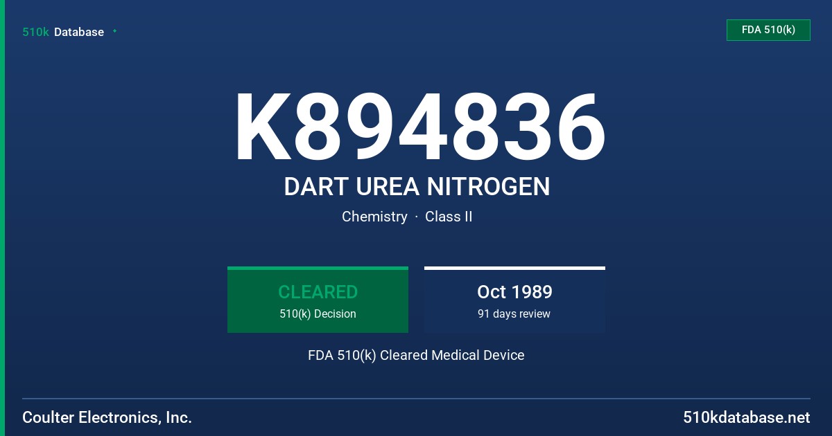 K894836 DART UREA NITROGEN FDA 510(k) Cleared Medical Device