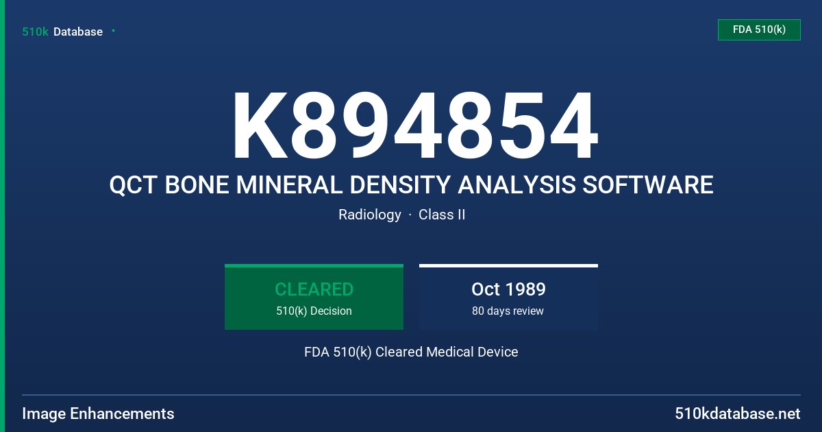 K894854 QCT BONE MINERAL DENSITY ANALYSIS SOFTWARE FDA 510(k) Cleared Medical Device