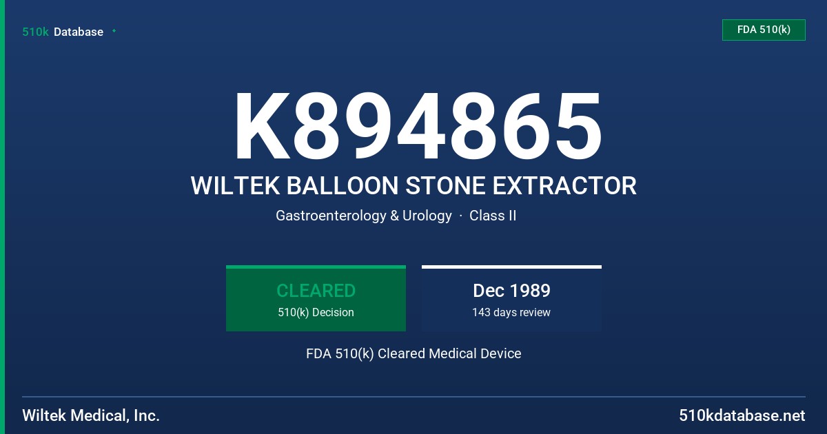 K894865 WILTEK BALLOON STONE EXTRACTOR FDA 510(k) Cleared Medical Device