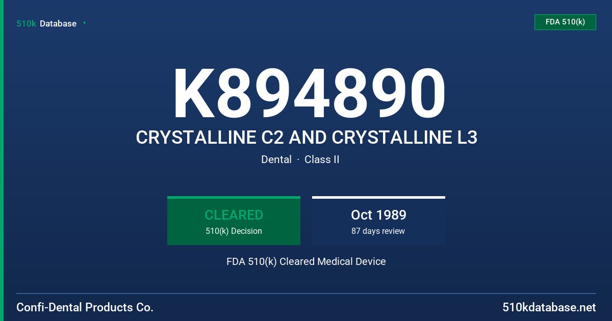 K894890 CRYSTALLINE C2 AND CRYSTALLINE L3 FDA 510(k) Cleared Medical Device