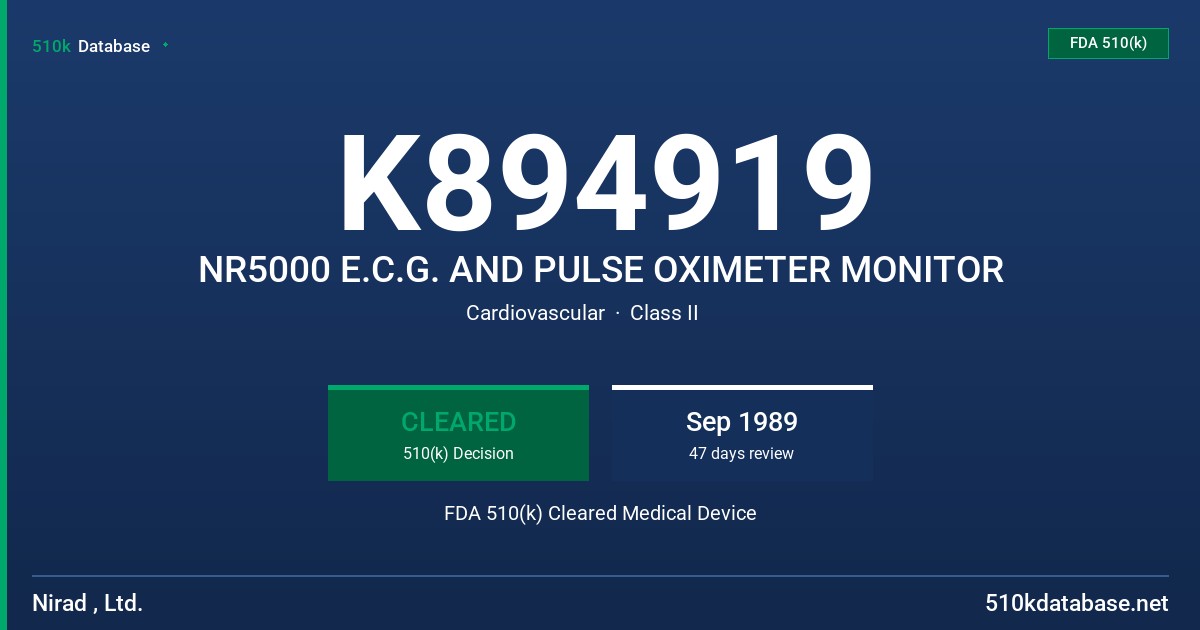 K894919 NR5000 E.C.G. AND PULSE OXIMETER MONITOR FDA 510(k) Cleared Medical Device
