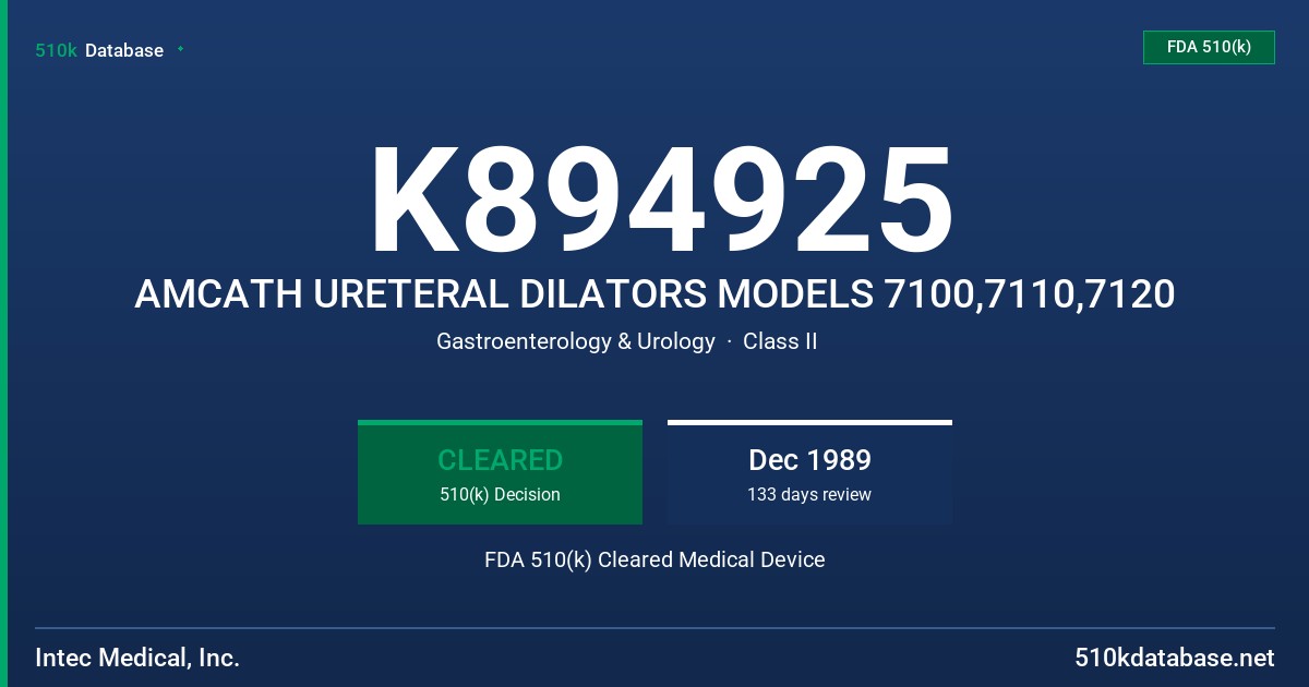 K894925 AMCATH URETERAL DILATORS MODELS 7100,7110,7120 FDA 510(k) Cleared Medical Device