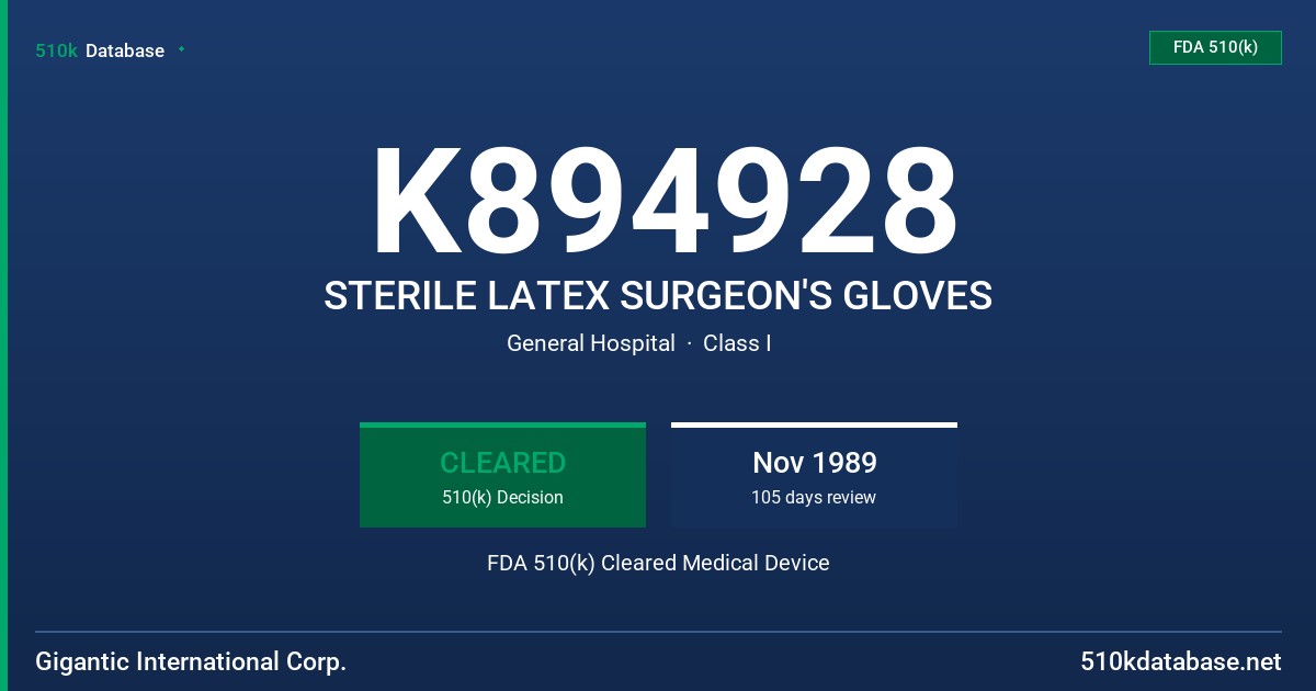 K894928 STERILE LATEX SURGEON'S GLOVES FDA 510(k) Cleared Medical Device