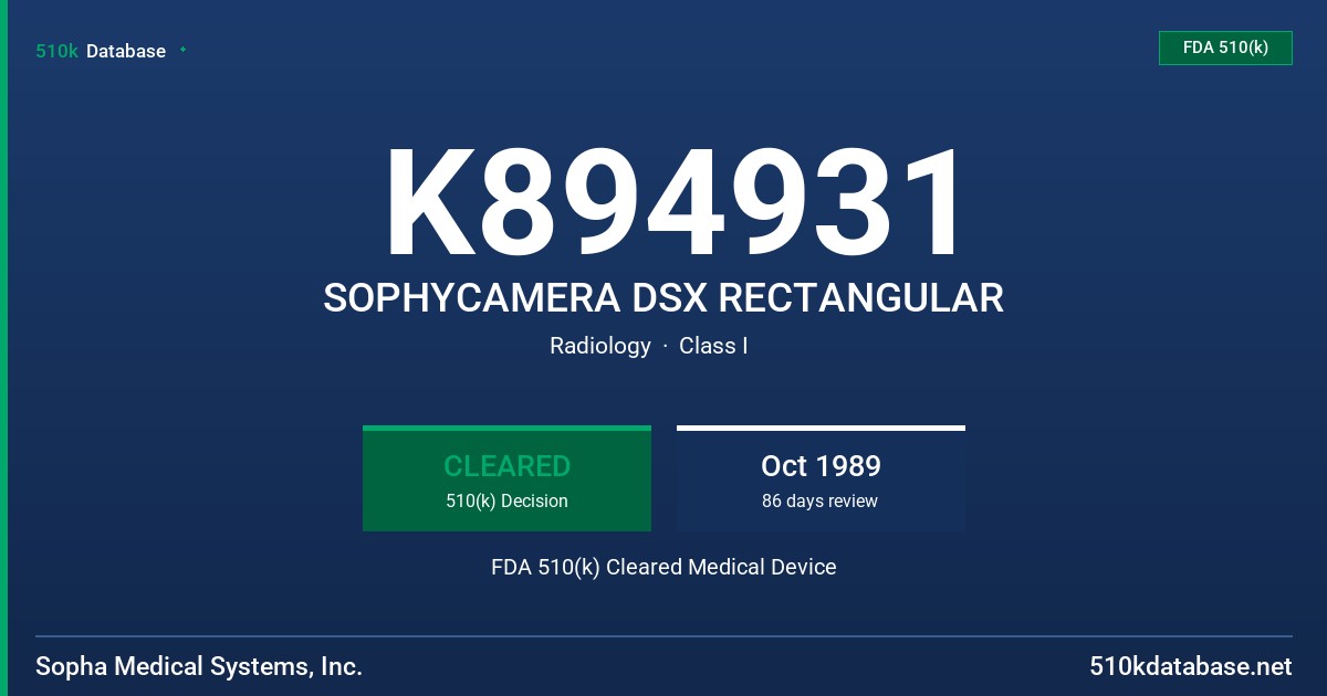 K894931 SOPHYCAMERA DSX RECTANGULAR FDA 510(k) Cleared Medical Device