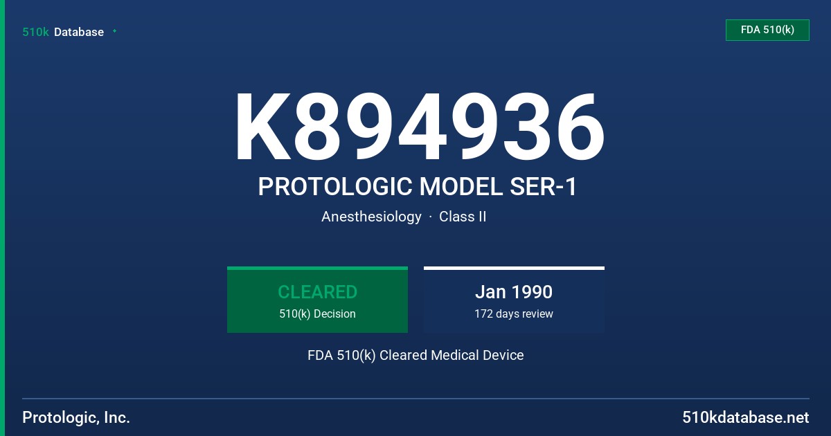 K894936 PROTOLOGIC MODEL SER-1 FDA 510(k) Cleared Medical Device