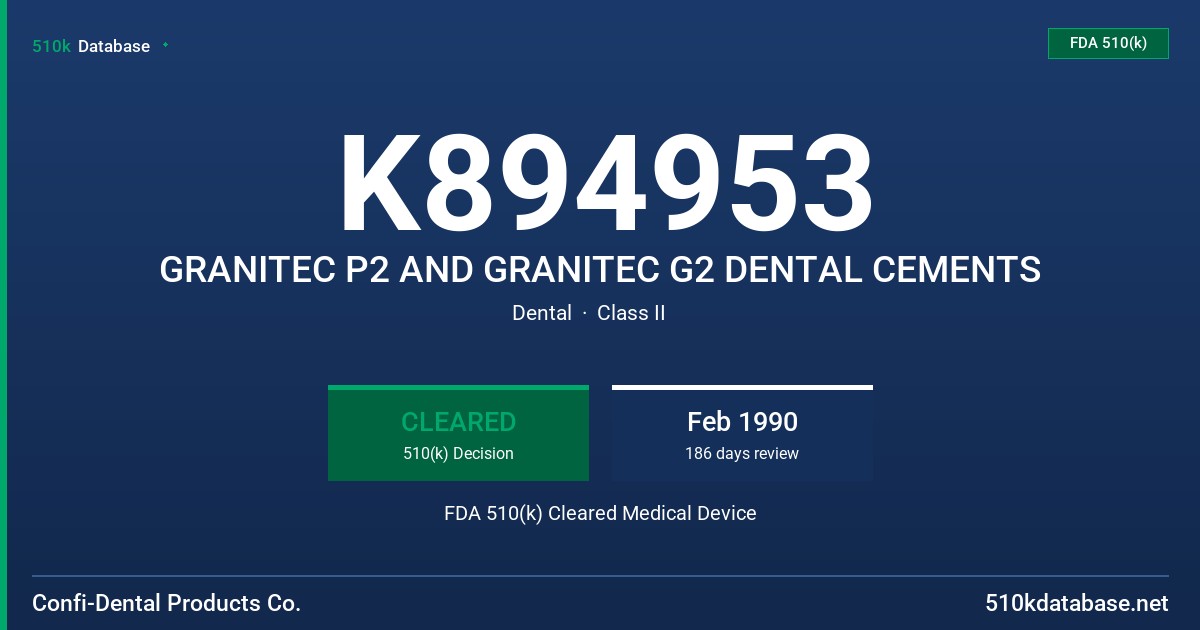 K894953 GRANITEC P2 AND GRANITEC G2 DENTAL CEMENTS FDA 510(k) Cleared Medical Device
