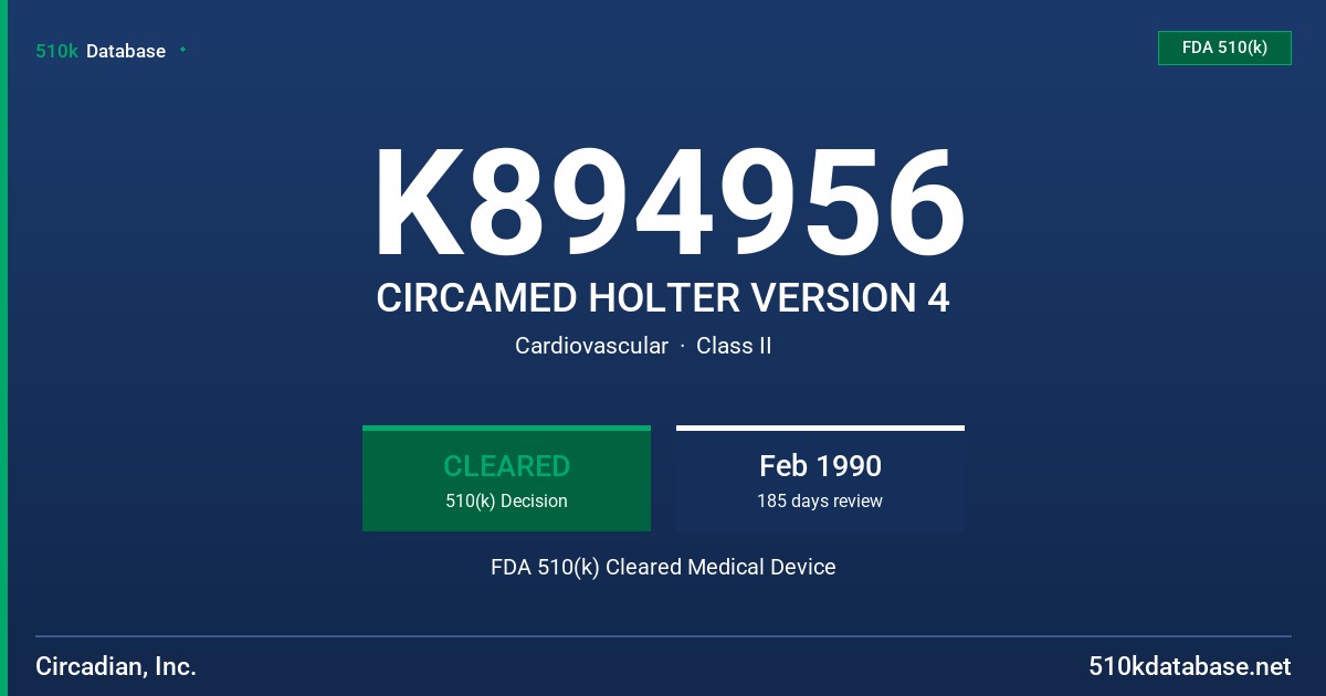 K894956 CIRCAMED HOLTER VERSION 4 FDA 510(k) Cleared Medical Device