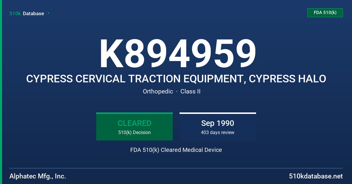 K894959 CYPRESS CERVICAL TRACTION EQUIPMENT, CYPRESS HALO FDA 510(k) Cleared Medical Device