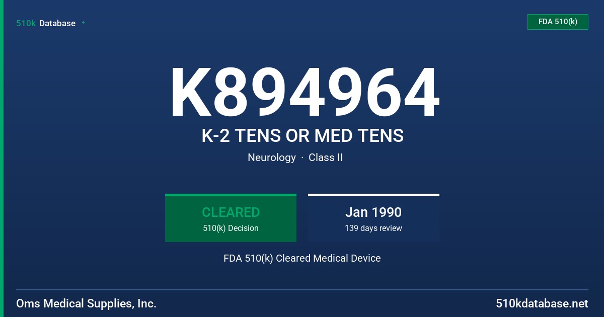 K894964 K-2 TENS OR MED TENS FDA 510(k) Cleared Medical Device