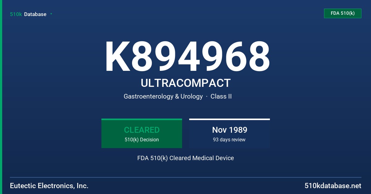 K894968 ULTRACOMPACT FDA 510(k) Cleared Medical Device