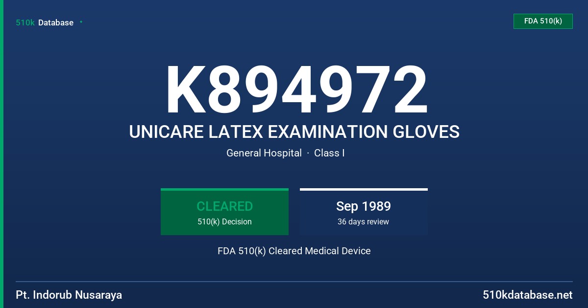 K894972 UNICARE LATEX EXAMINATION GLOVES FDA 510(k) Cleared Medical Device