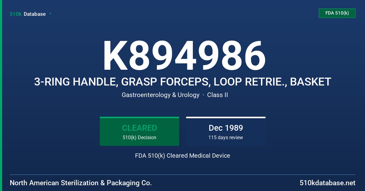 K894986 3-RING HANDLE, GRASP FORCEPS, LOOP RETRIE., BASKET FDA 510(k) Cleared Medical Device