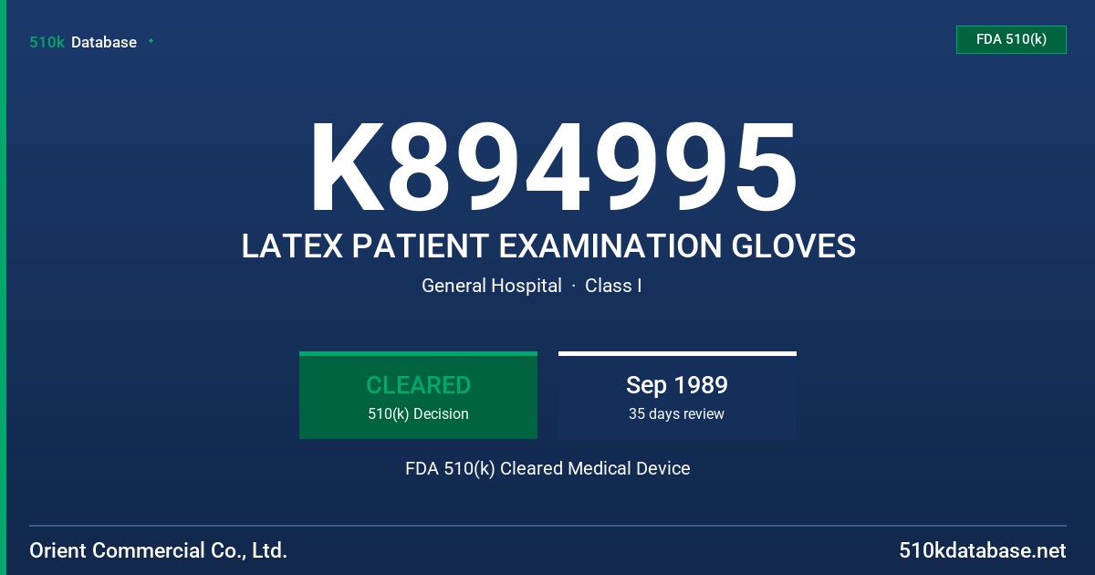 K894995 LATEX PATIENT EXAMINATION GLOVES FDA 510(k) Cleared Medical Device