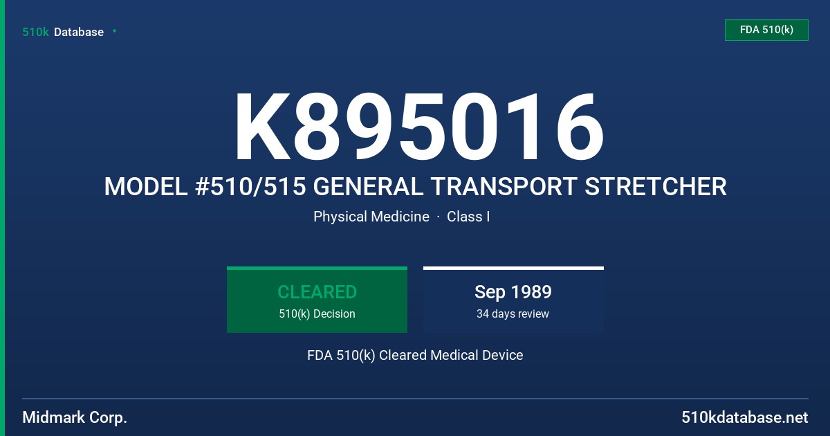 K895016 MODEL #510/515 GENERAL TRANSPORT STRETCHER FDA 510(k) Cleared Medical Device