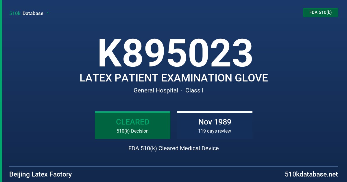 K895023 LATEX PATIENT EXAMINATION GLOVE FDA 510(k) Cleared Medical Device