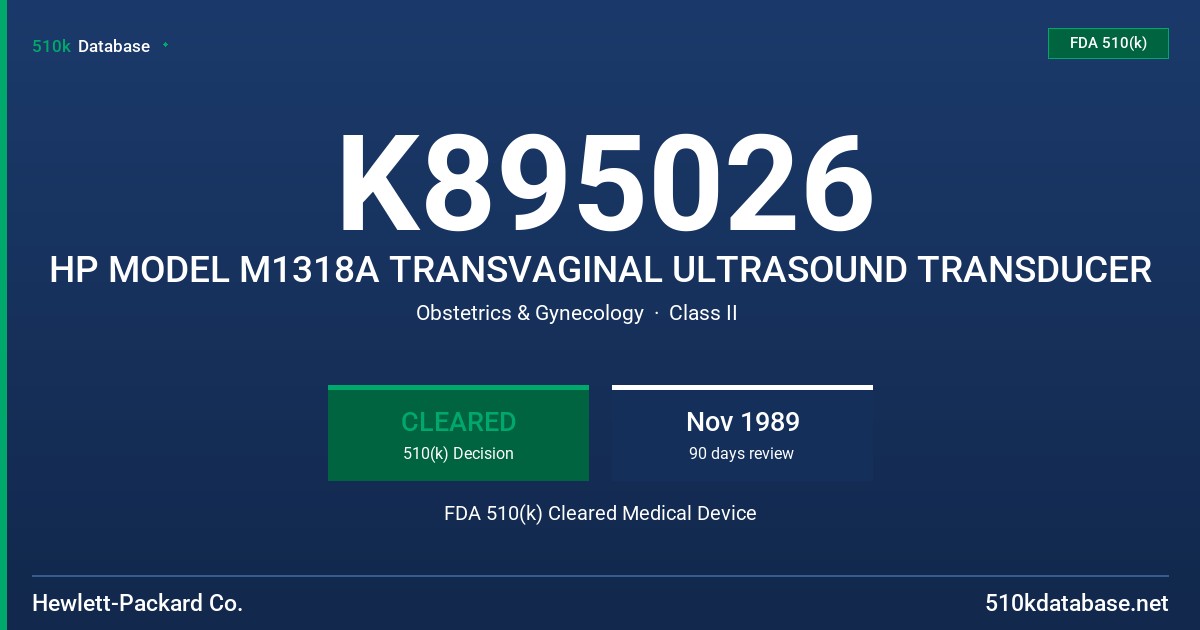 K895026 HP MODEL M1318A TRANSVAGINAL ULTRASOUND TRANSDUCER FDA 510(k) Cleared Medical Device