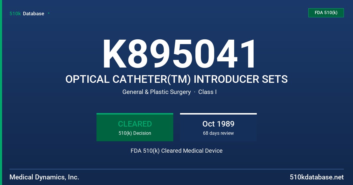 K895041 OPTICAL CATHETER(TM) INTRODUCER SETS FDA 510(k) Cleared Medical Device