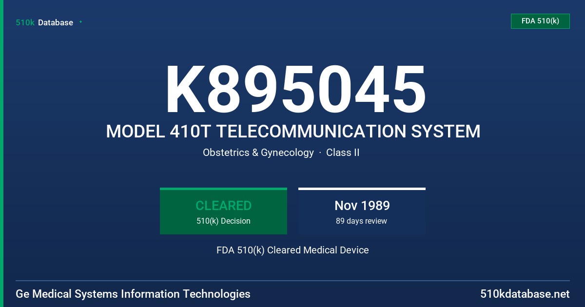 K895045 MODEL 410T TELECOMMUNICATION SYSTEM FDA 510(k) Cleared Medical Device