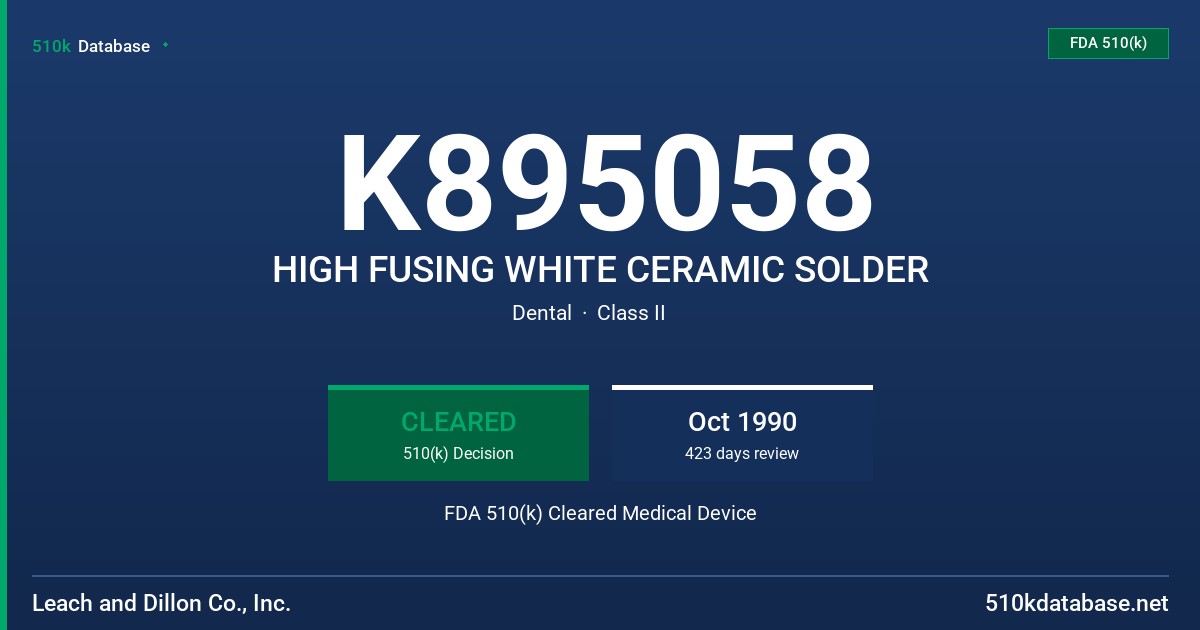 K895058 HIGH FUSING WHITE CERAMIC SOLDER FDA 510(k) Cleared Medical Device
