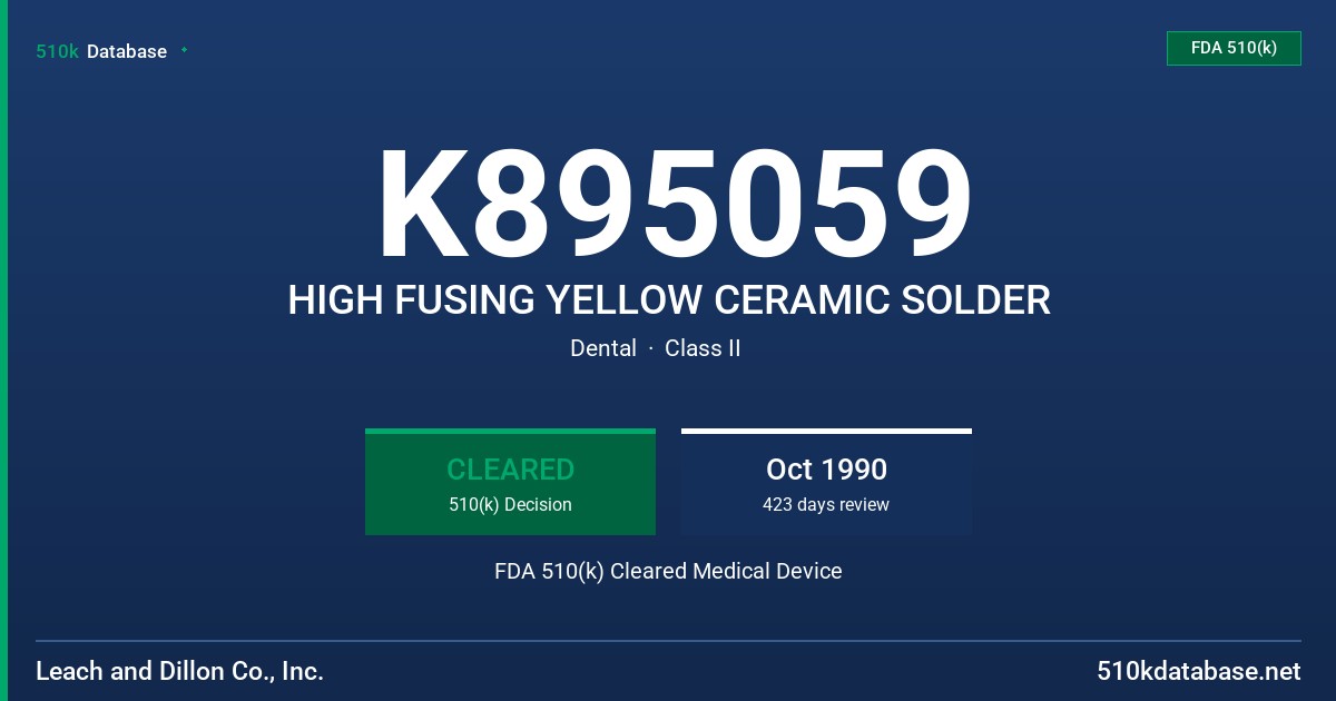 K895059 HIGH FUSING YELLOW CERAMIC SOLDER FDA 510(k) Cleared Medical Device