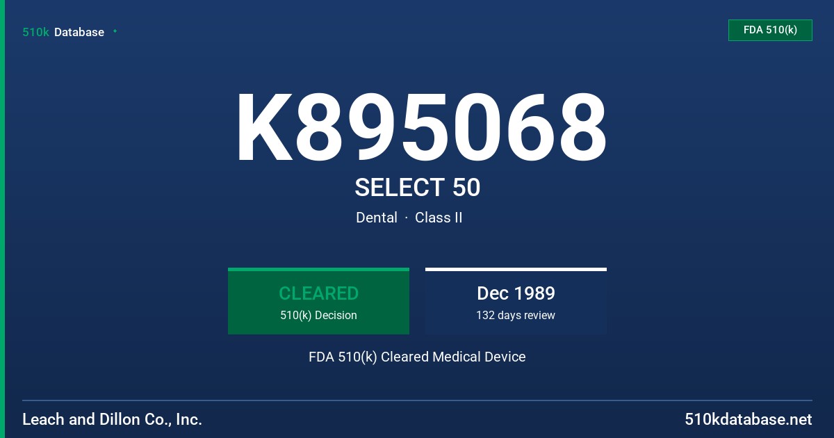 K895068 SELECT 50 FDA 510(k) Cleared Medical Device