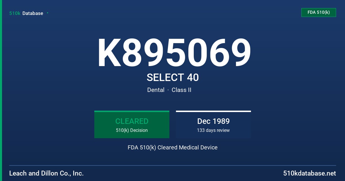 K895069 SELECT 40 FDA 510(k) Cleared Medical Device