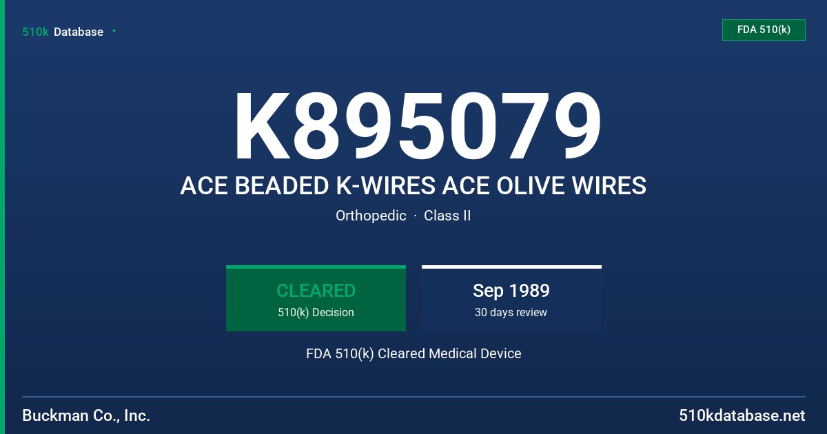 K895079 ACE BEADED K-WIRES ACE OLIVE WIRES FDA 510(k) Cleared Medical Device