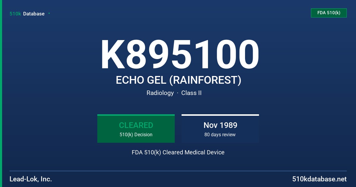 K895100 ECHO GEL (RAINFOREST) FDA 510(k) Cleared Medical Device