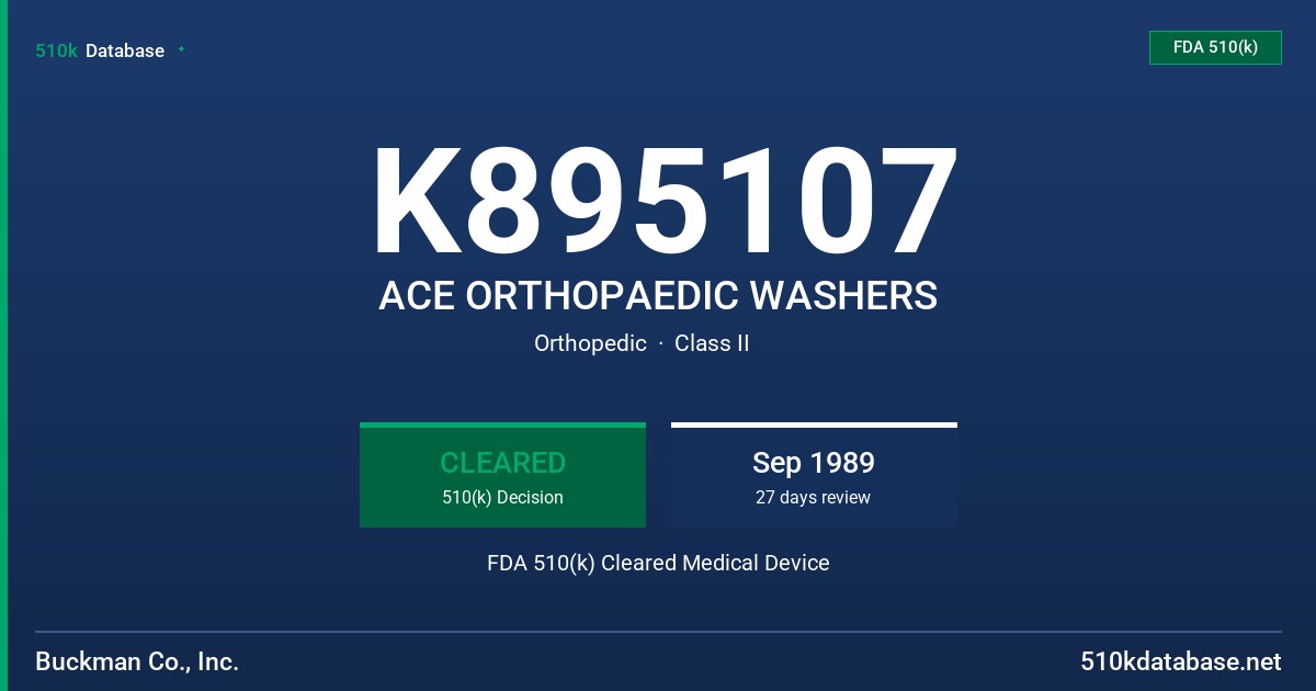K895107 ACE ORTHOPAEDIC WASHERS FDA 510(k) Cleared Medical Device