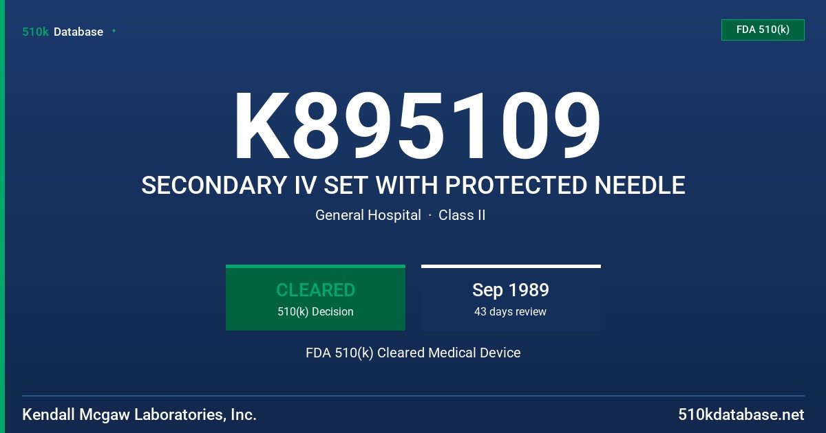 K895109 SECONDARY IV SET WITH PROTECTED NEEDLE FDA 510(k) Cleared Medical Device