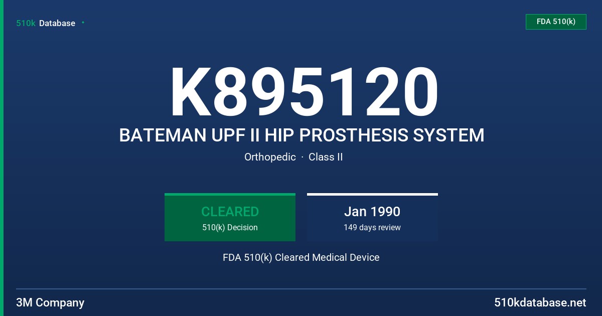 K895120 BATEMAN UPF II HIP PROSTHESIS SYSTEM FDA 510(k) Cleared Medical Device