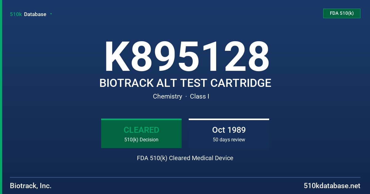 K895128 BIOTRACK ALT TEST CARTRIDGE FDA 510(k) Cleared Medical Device