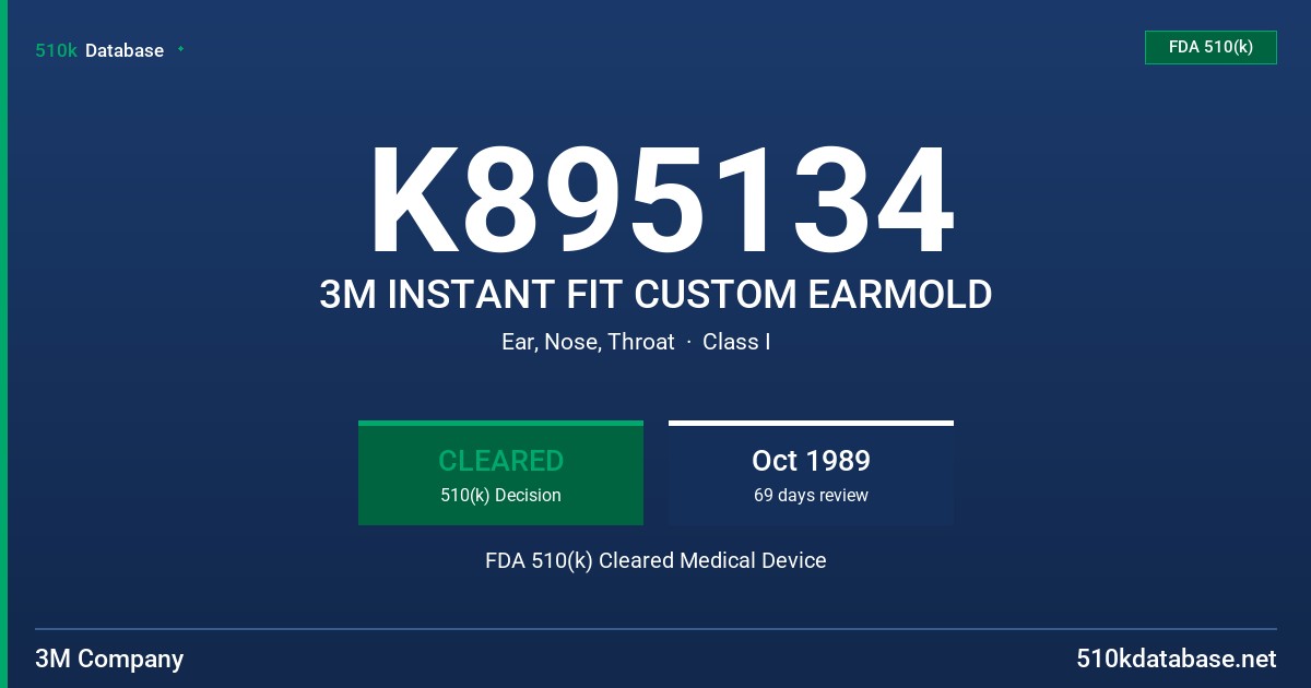 K895134 3M INSTANT FIT CUSTOM EARMOLD FDA 510(k) Cleared Medical Device