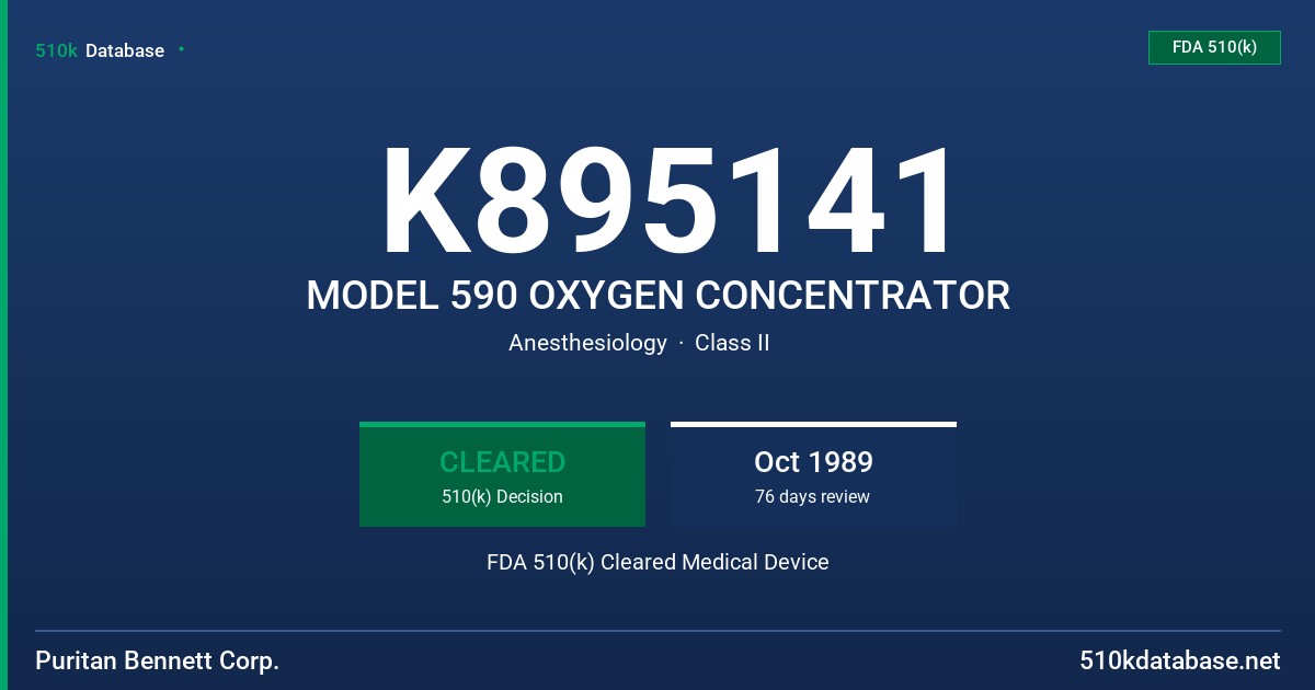 K895141 MODEL 590 OXYGEN CONCENTRATOR FDA 510(k) Cleared Medical Device