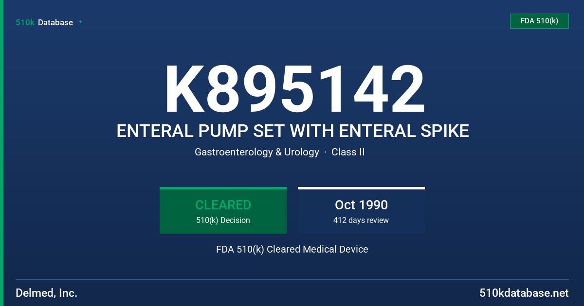 K895142 ENTERAL PUMP SET WITH ENTERAL SPIKE FDA 510(k) Cleared Medical Device