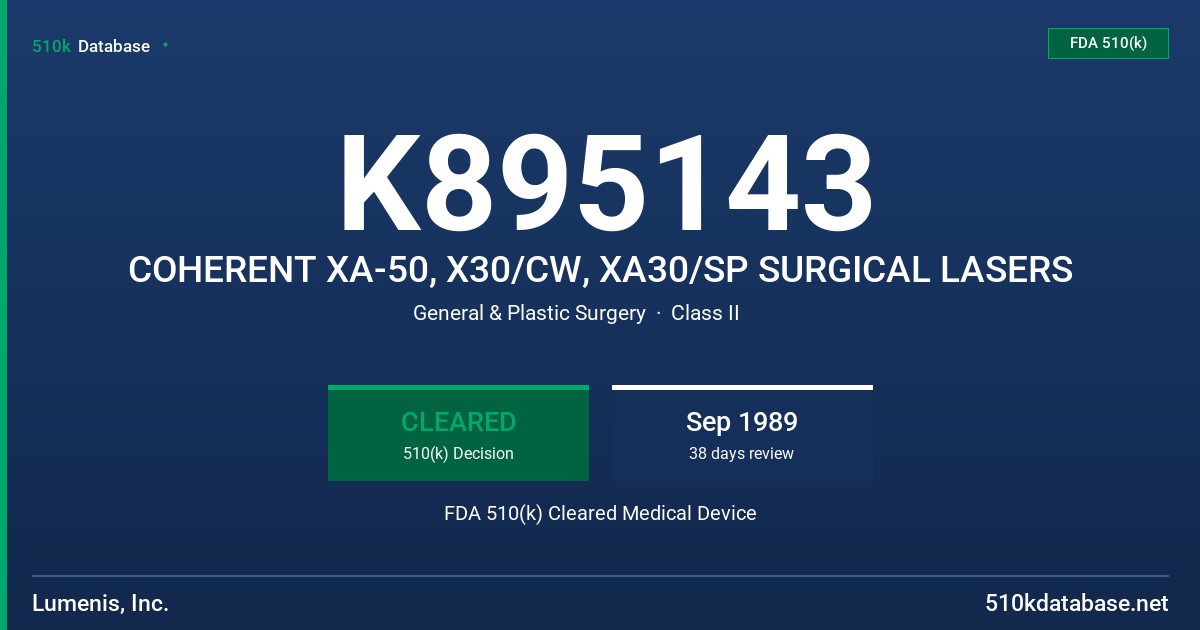 K895143 COHERENT XA-50, X30/CW, XA30/SP SURGICAL LASERS FDA 510(k) Cleared Medical Device