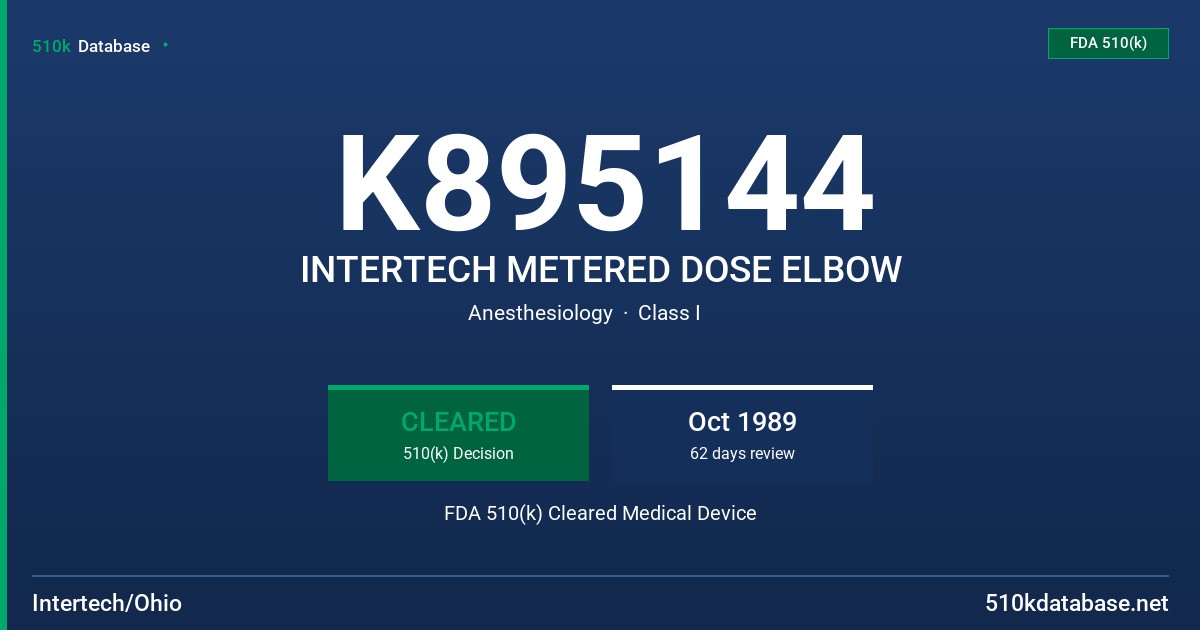 K895144 INTERTECH METERED DOSE ELBOW FDA 510(k) Cleared Medical Device