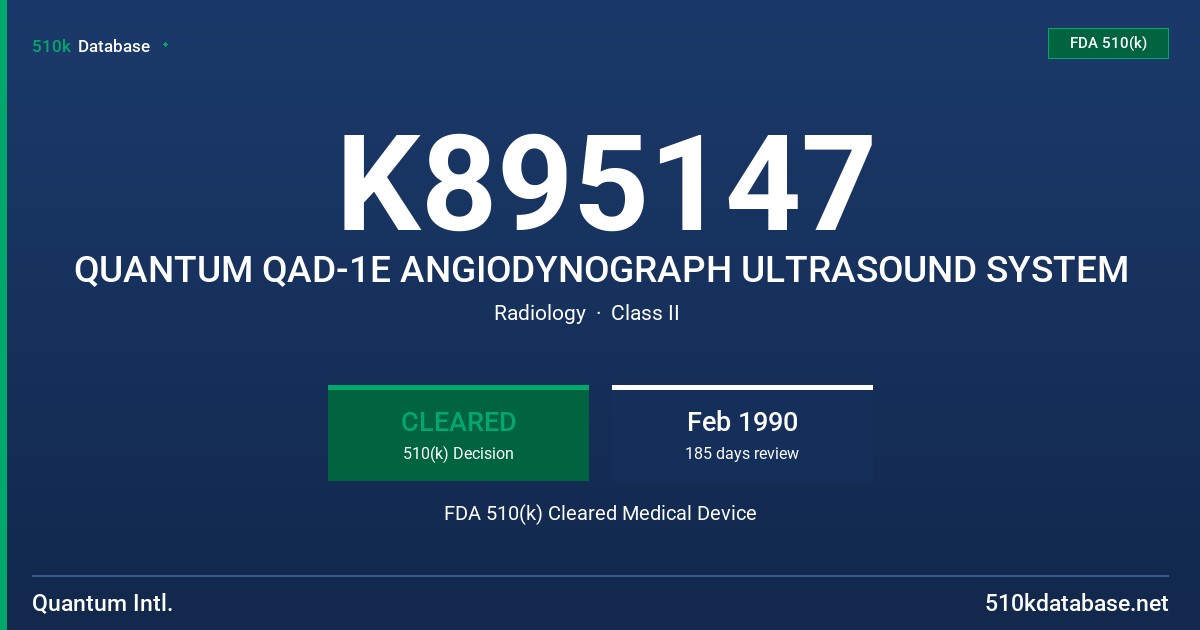 K895147 QUANTUM QAD-1E ANGIODYNOGRAPH ULTRASOUND SYSTEM FDA 510(k) Cleared Medical Device
