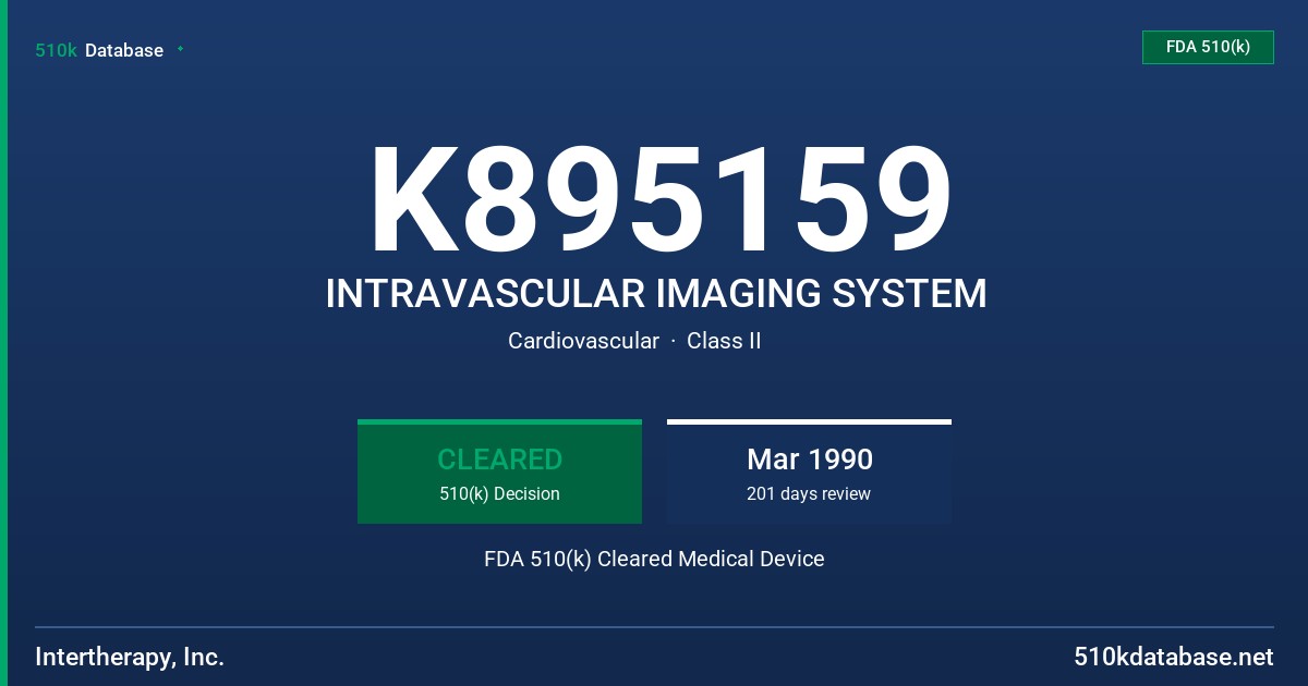 K895159 INTRAVASCULAR IMAGING SYSTEM FDA 510(k) Cleared Medical Device