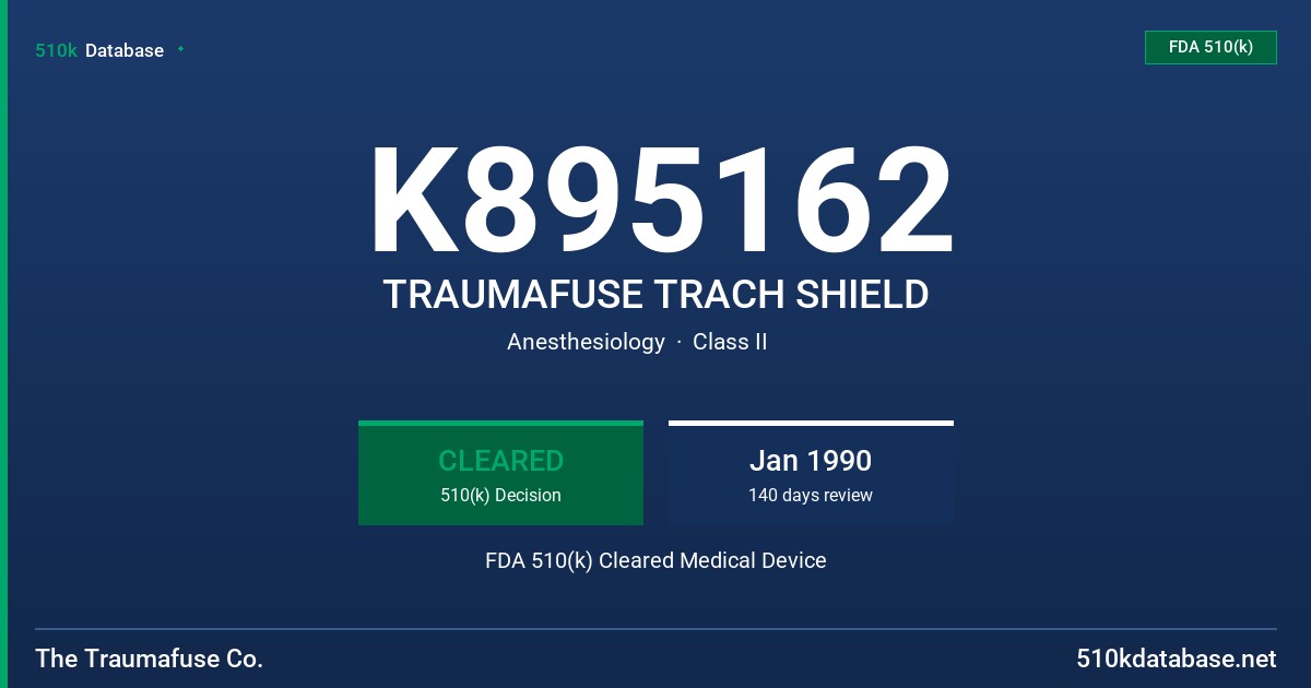 K895162 TRAUMAFUSE TRACH SHIELD FDA 510(k) Cleared Medical Device