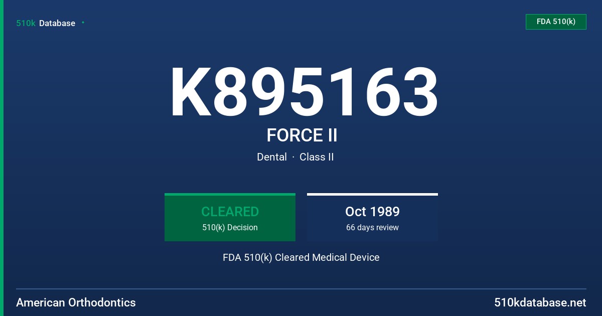 K895163 FORCE II FDA 510(k) Cleared Medical Device