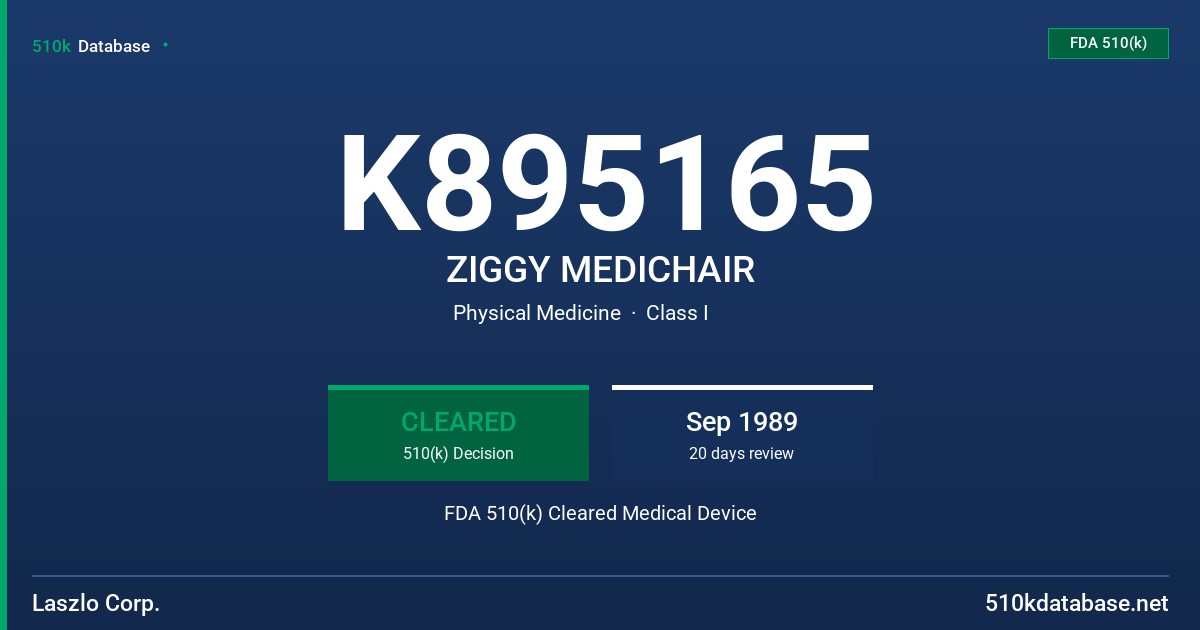 K895165 ZIGGY MEDICHAIR FDA 510(k) Cleared Medical Device