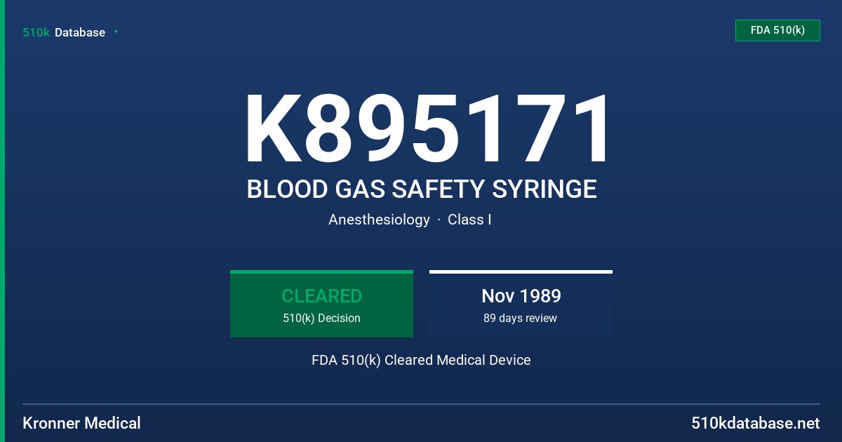 K895171 BLOOD GAS SAFETY SYRINGE FDA 510(k) Cleared Medical Device