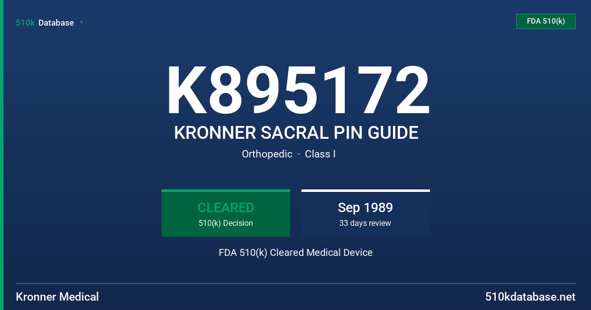 K895172 KRONNER SACRAL PIN GUIDE FDA 510(k) Cleared Medical Device