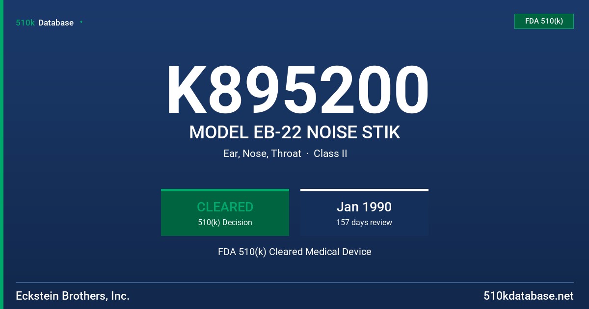 K895200 MODEL EB-22 NOISE STIK FDA 510(k) Cleared Medical Device