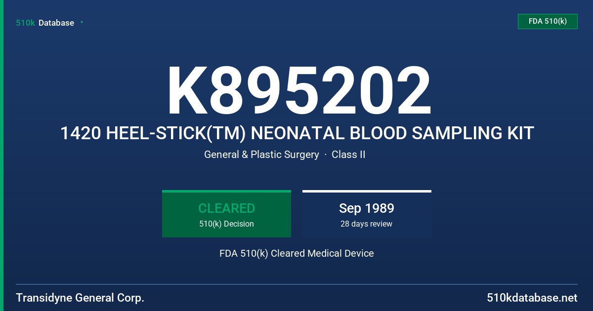 K895202 1420 HEEL-STICK(TM) NEONATAL BLOOD SAMPLING KIT FDA 510(k) Cleared Medical Device