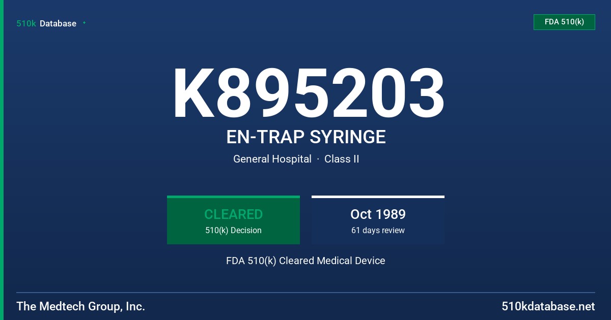 K895203 EN-TRAP SYRINGE FDA 510(k) Cleared Medical Device