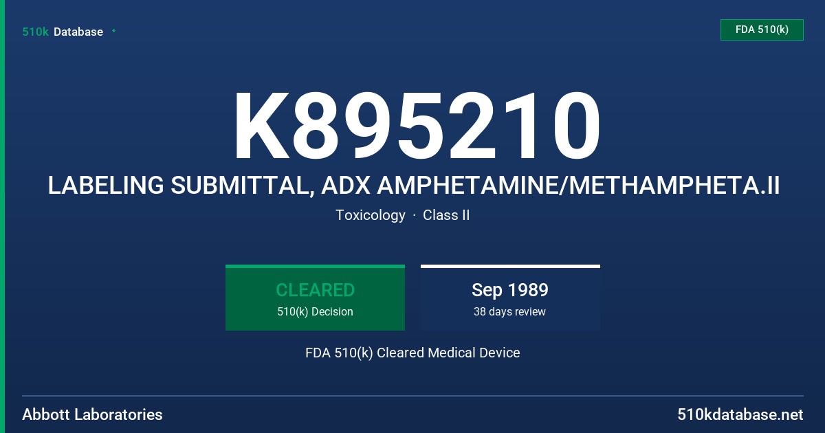 K895210 LABELING SUBMITTAL, ADX AMPHETAMINE/METHAMPHETA.II FDA 510(k) Cleared Medical Device
